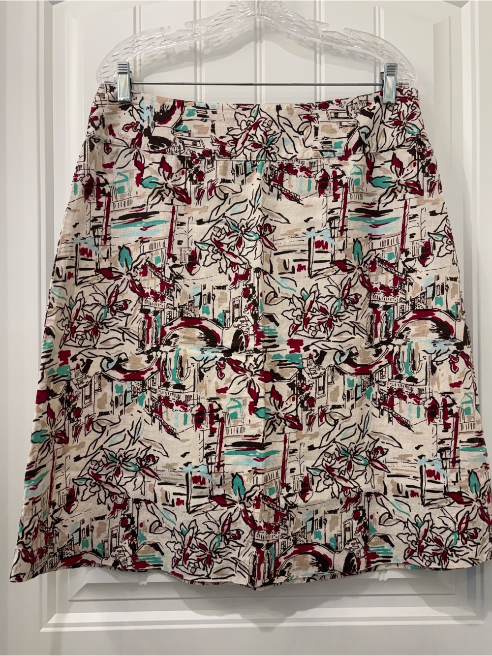Merona Vintage Women’s Abstract Floral Print 100% Linen A-Line Skirt Size 14